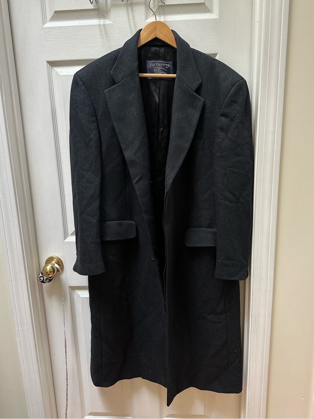 Burberry Men's Black Gray Wool Overcoat coat jacket XL double breasted